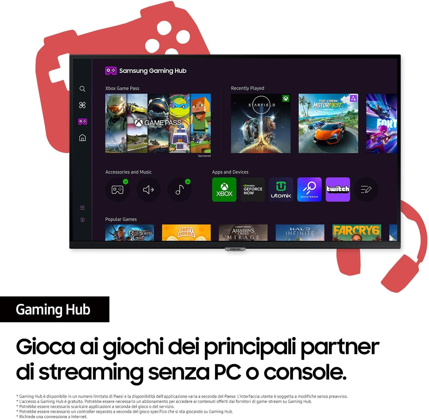 Smart Monitor M5 (S32DM502), Flat 32'', 1920x1080 (Full HD), Smart Hub with app of streaming, Office 365, Gaming Hub, Speaker integrati, Telecomando, Wi-Fi, HDMI, USB