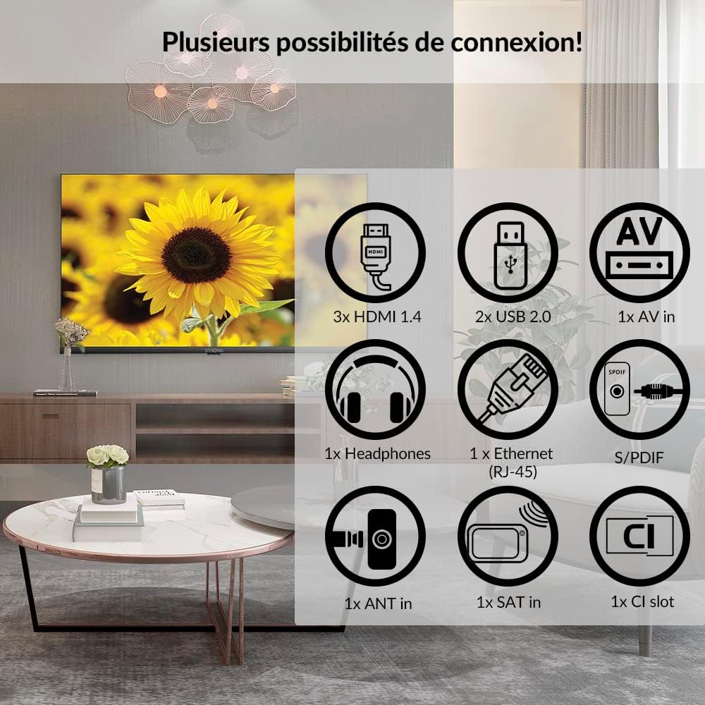 Strong - Smart TV 40″ (100 cm) Full HD SRT40FD5553 - with Android TV - Immagini eccezionali - Triple Tuner - 3 HDMI ports (1 ARC) + 2 USB ports + AV + Input antenna/satellite - Black