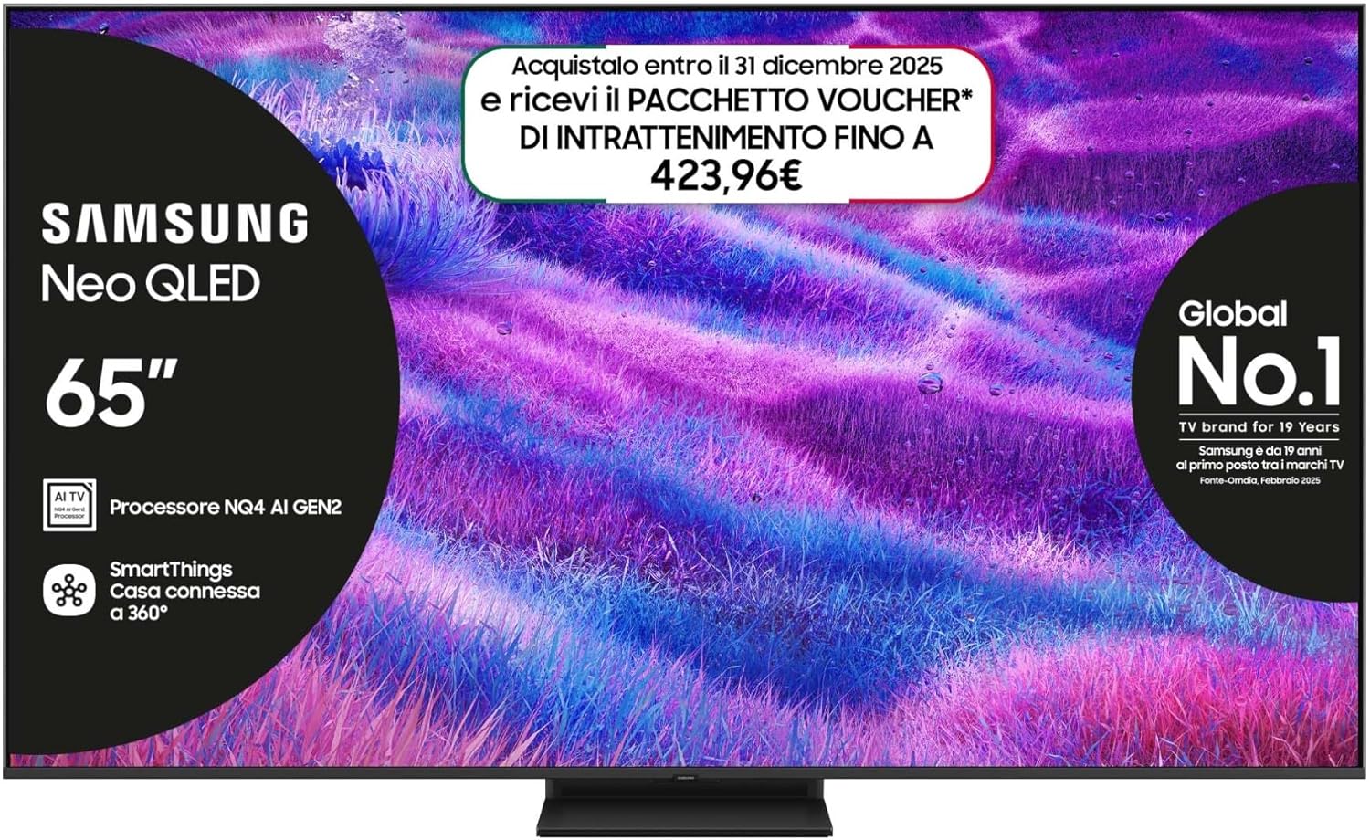 Smart TV 65'' QE65QN83FAUXZT Neo QLED 4K Mini LED, NQ4 AI Gen2 Processor, 4K AI Upscaling, AI Customization Mode, Dolby Atmos & OTS Lite, Simple Chamfer Design, 2025