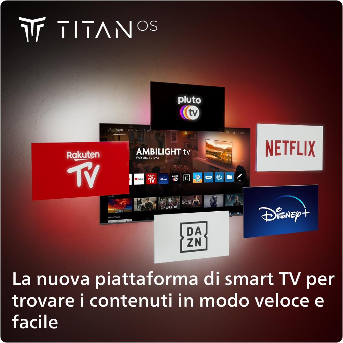 Ambilight 55PUS8109 4K LED Smart TV - Display 55'' with Platform Titan OS, Pixel Precise Ultra HD and Dolby Atmos Sound, Works with Alexa and Google Voice Assistant - Chrome Satinato