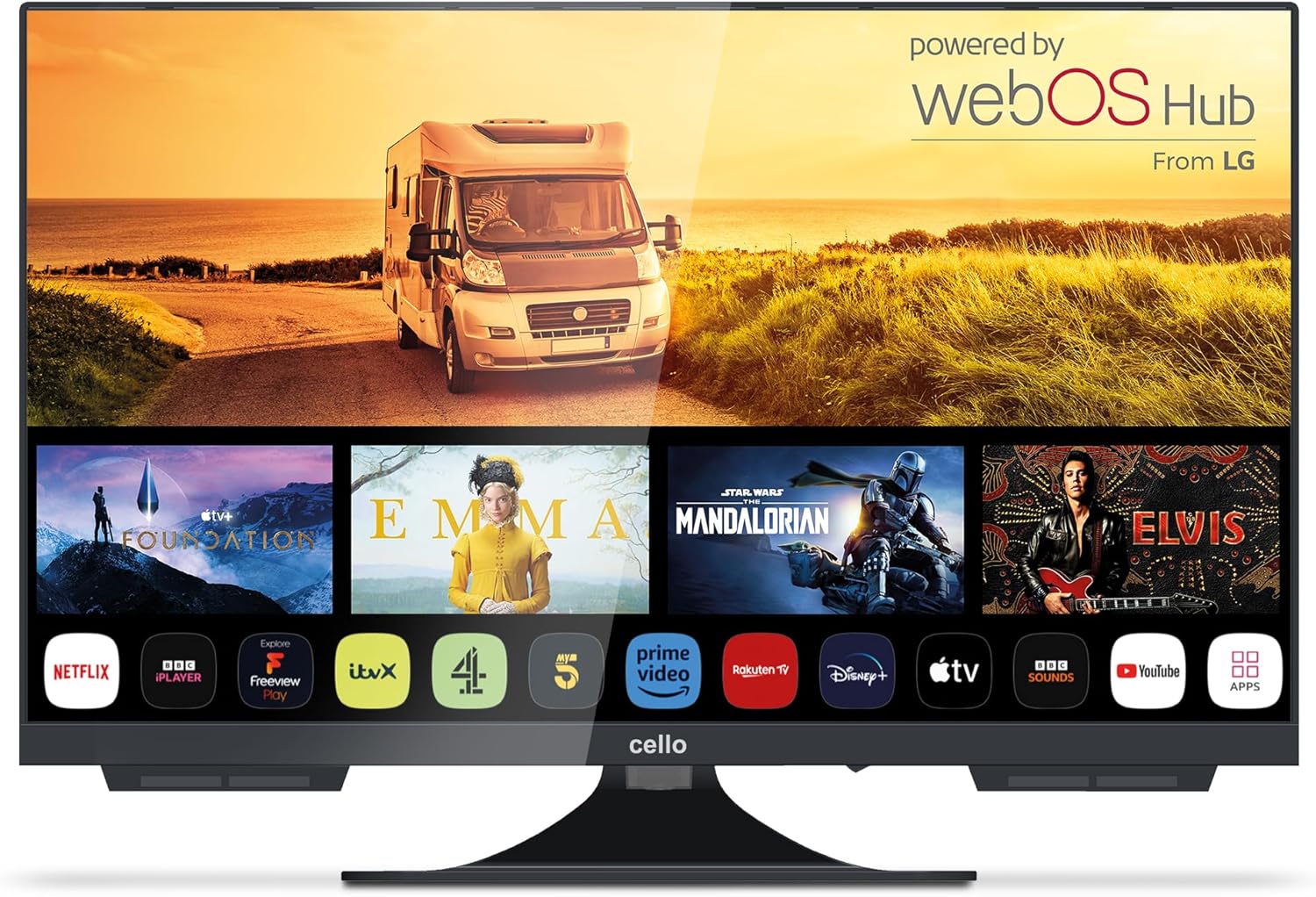 Cello C2224WS 12 Volt 22 Inch Traveller Smart TV Frameless Ultrafast WebOS, Speaker Pitch Perfect Bluetooth, Netflix, piccola TV for camper and camion