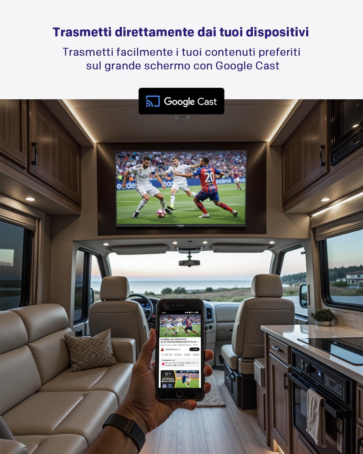Strong SRT32HG4723C 32'' TV HD - DVB-S2/C/T2, 12V ideal for camper, Kitchen, bedroom, boat, 2 HDMI ports (1 ARC) + 1 USB port + Mini-AV + Input antenna/satellite - Black